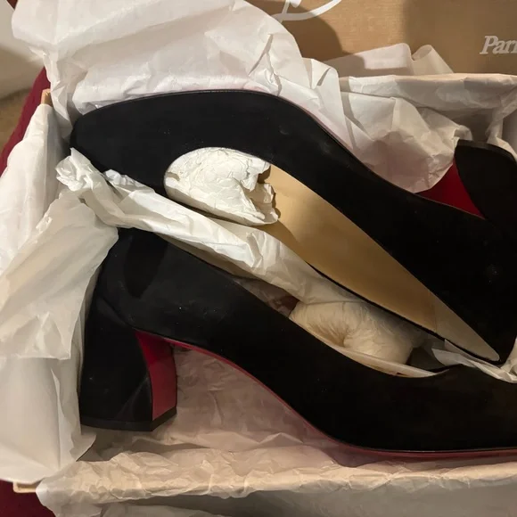 Christian Louboutin Brand New Miss Sab 55 Black Suede and Red Bottoms w Dust bag